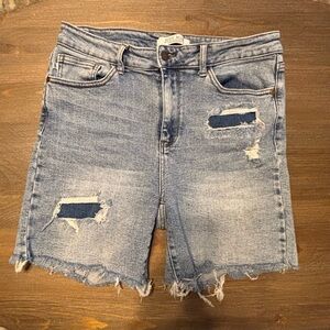 Judy Blue JB150094 Distressed Denim Fringe Hem High Waist Stretch Shorts